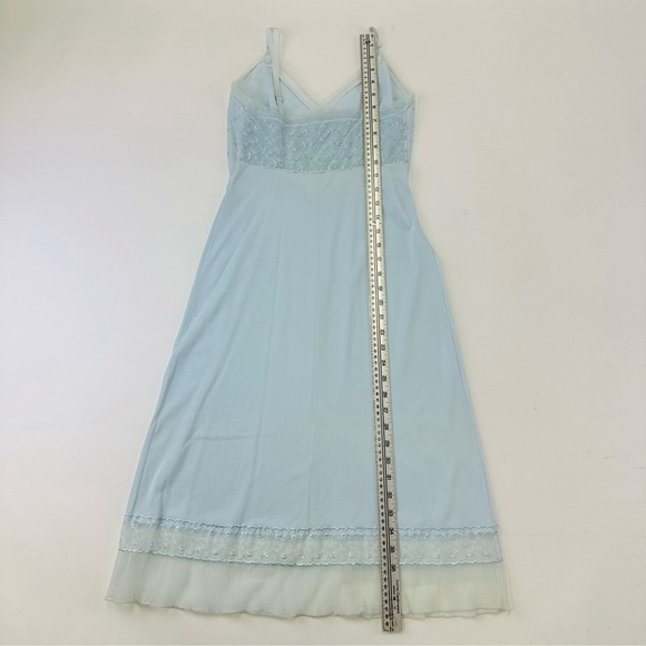 Vintage 60s soft blue semi sheer midi slip dress XS detailed floral bust hem - Picture 9 of 11